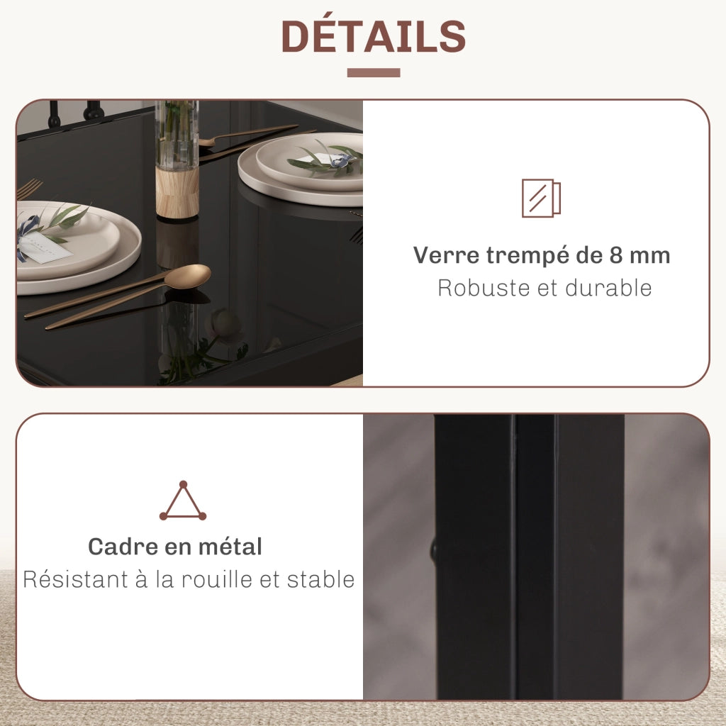 Tavolo da pranzo allungabile rettangolare in vetro temperato ¨C zephmum ¨C nero, 2 sedie