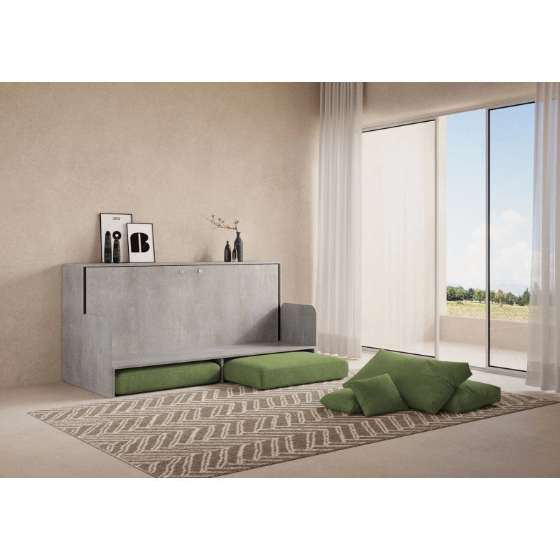 Letto singolo a scomparsa Kando con divano con materasso , verde - Cemento