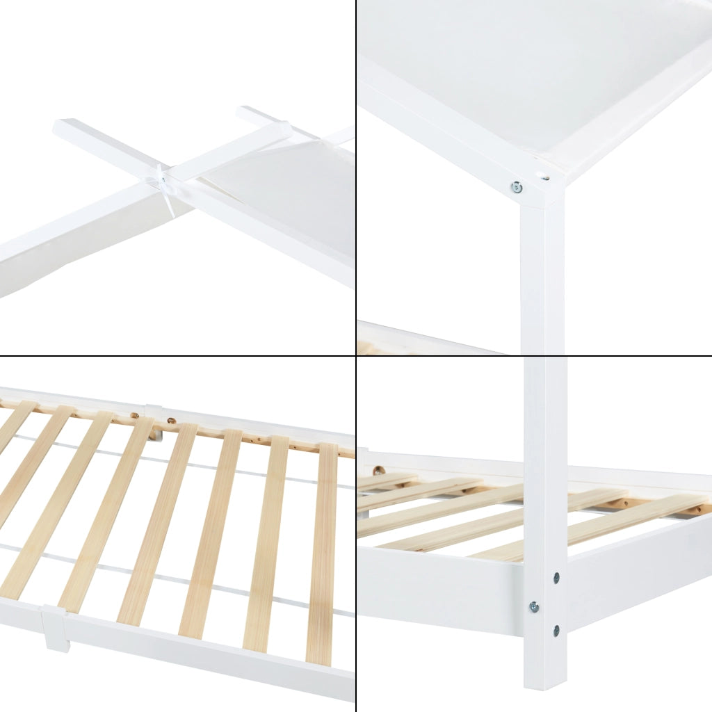 Letto Singolo Brome per Cameretta a Forma di Casetta Zona di Riposo 90x200 cm Legno - Bianco [en.casa]
