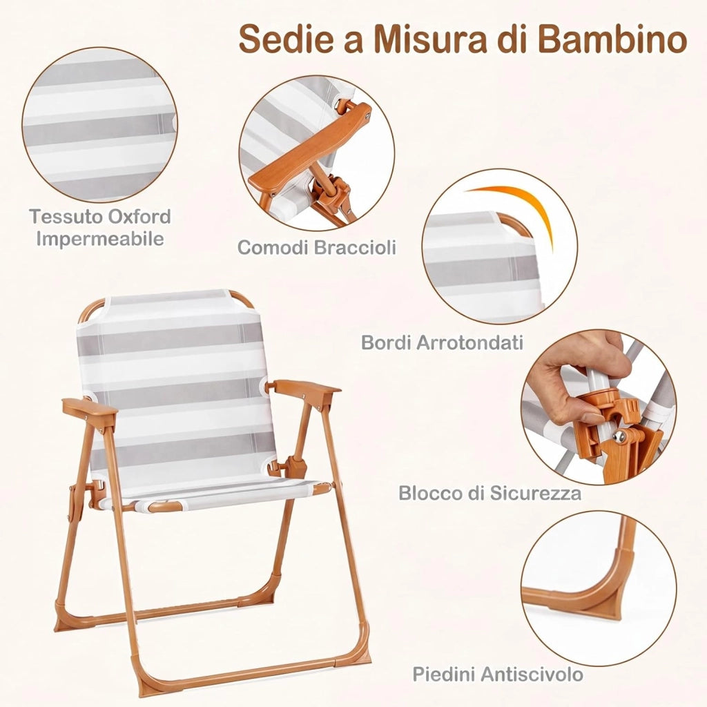 Set Tavolo e Sedie da Giardino per Bambini con Ombrellone (Naturale)