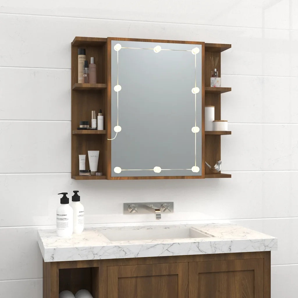 Mobile a Specchio con LED-Armadietto a Specchio Rovere Marrone 70x16,5x60 cm
