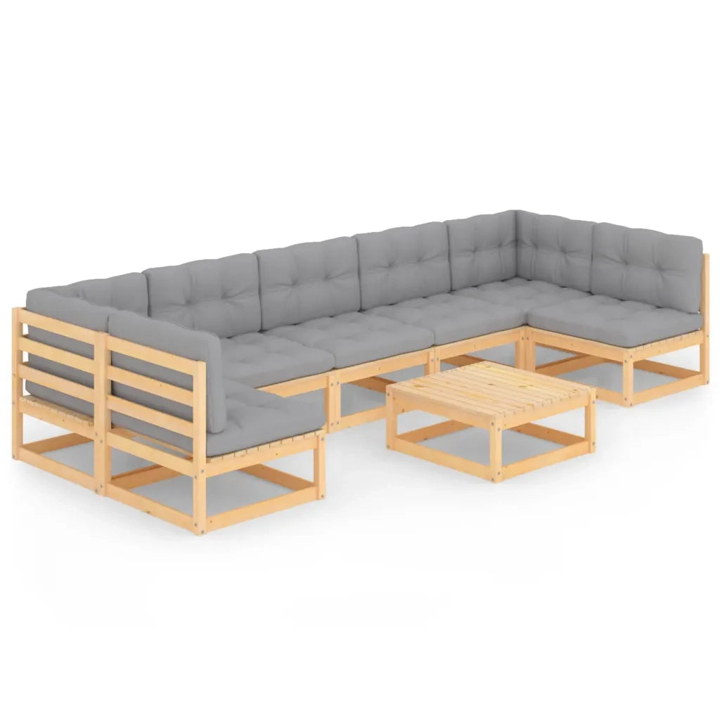 Set Salotto Giardino 8 pz Cuscini Antracite Legno Massello Pino 3077189