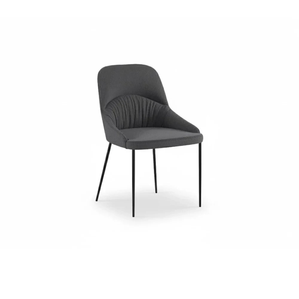 Set di 4 sedie da pranzo imbottite in tessuto grigio scuro Harmony con struttura in metallo facili da pulire | Duzzle