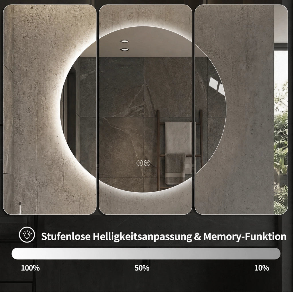 Specchio bagno LED rotondo con antiappannamento e touch