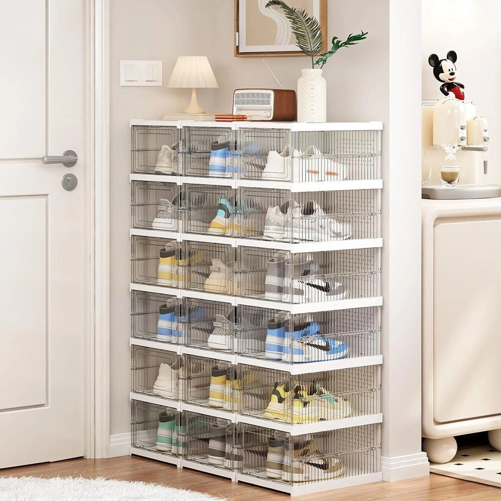 Trade Shop - Scarpiera Pieghevole Scarpe Richiudibile 6 Contenitori Salvaspazio 105x25.5x34.5cm -