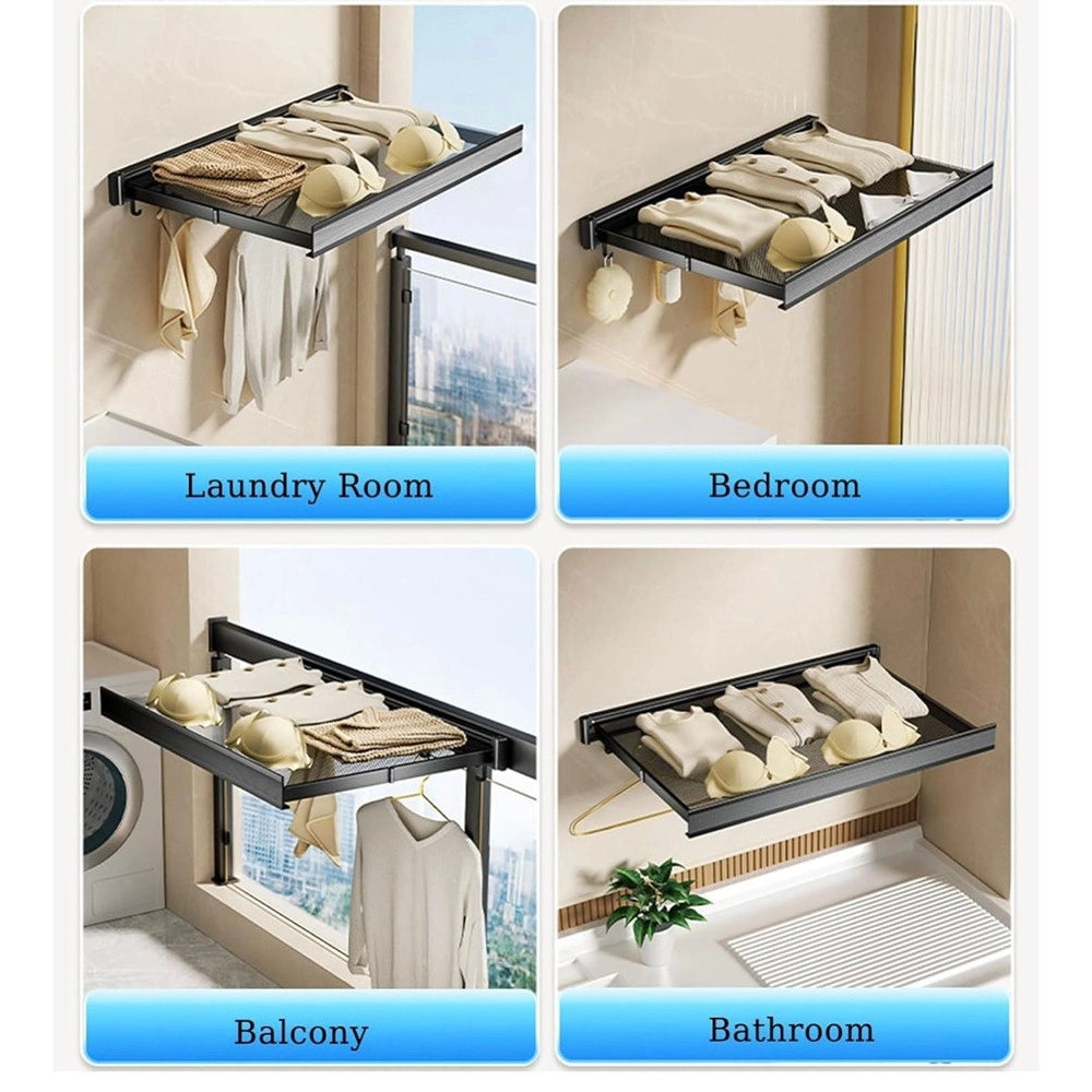 Trade Shop - Stendibiancheria Salvaspazio Da Parete Vestiti Balcone Maglia A Rete Retrattile Con Ganci -