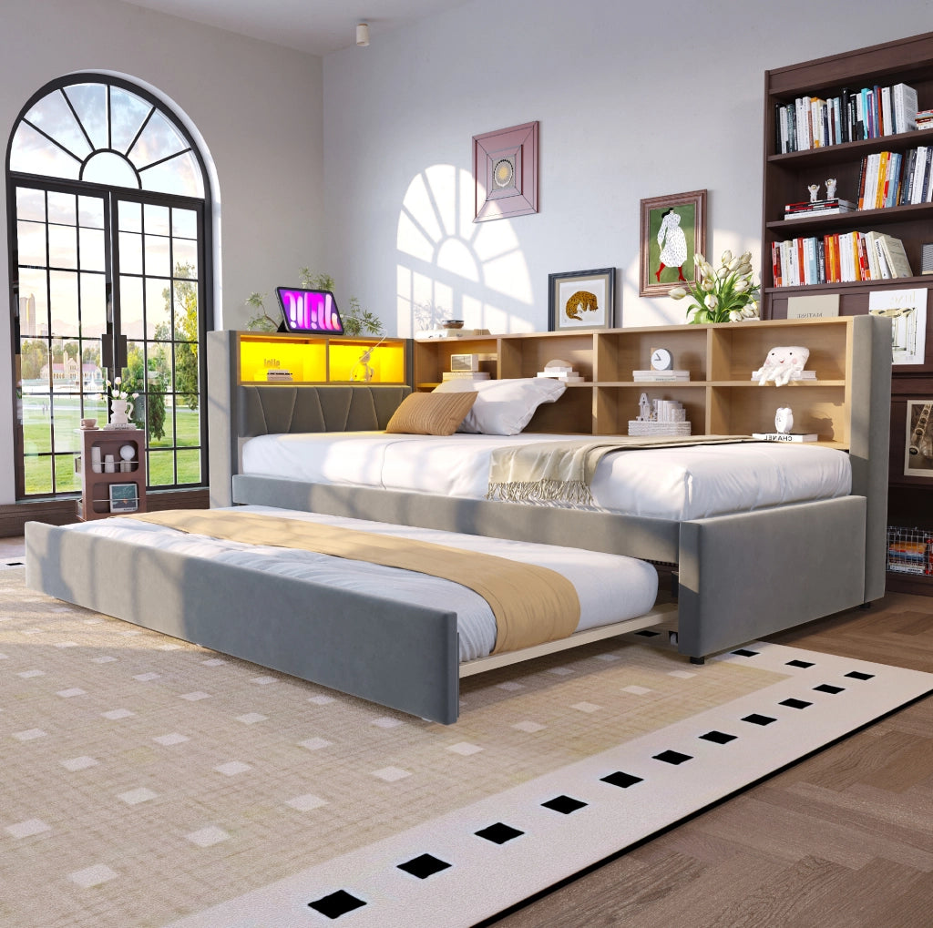 Letto singolo con letto estraibile 90x200 cm grigio scuro