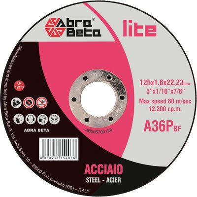 DISCO ABRASIVO TAGLIO FERRO ABRABETA - MM 125X22,2 H.MM 1,6- 50 pezzi