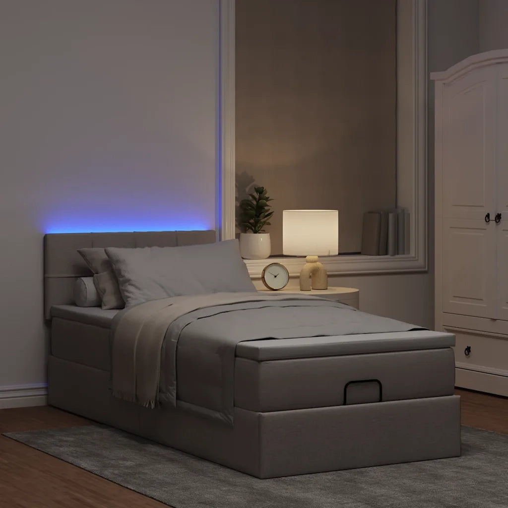 Pouf Letto con Materasso e LED Tortora 90x200 cm in Tessuto 3312281