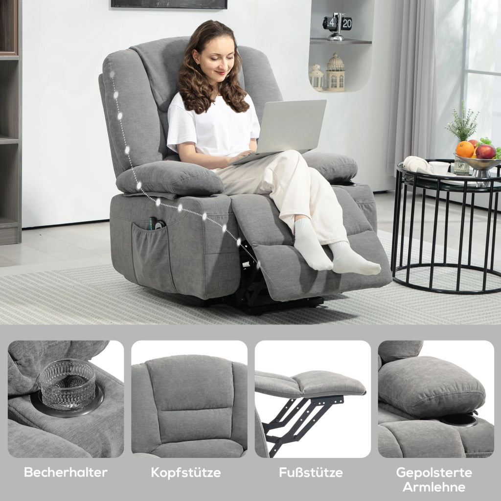 POLTRONA Alzapersona Elettrica Relax 97x90x102 cm Poliestere Grigio Scuro