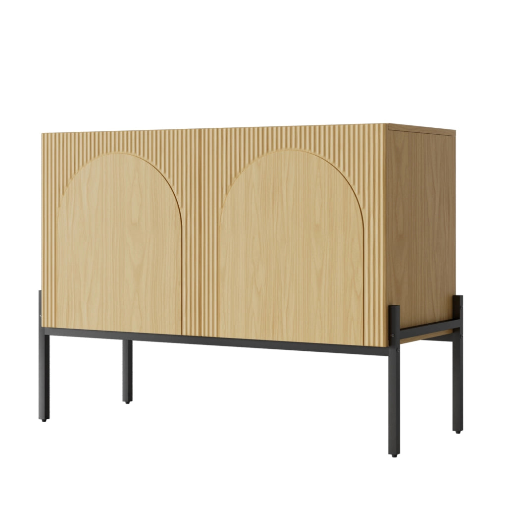 Credenza moderna 2 ante con gambe in metallo, naturale 100 cm