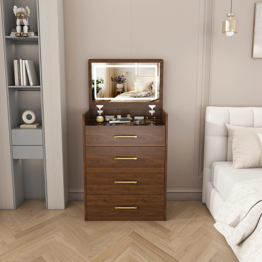 Tavolo da toeletta 3-in-1 con specchio aperto; piano vetro trasparente; 3 cassetti; compatto per camera; Bianco; B60×H118×P40cm