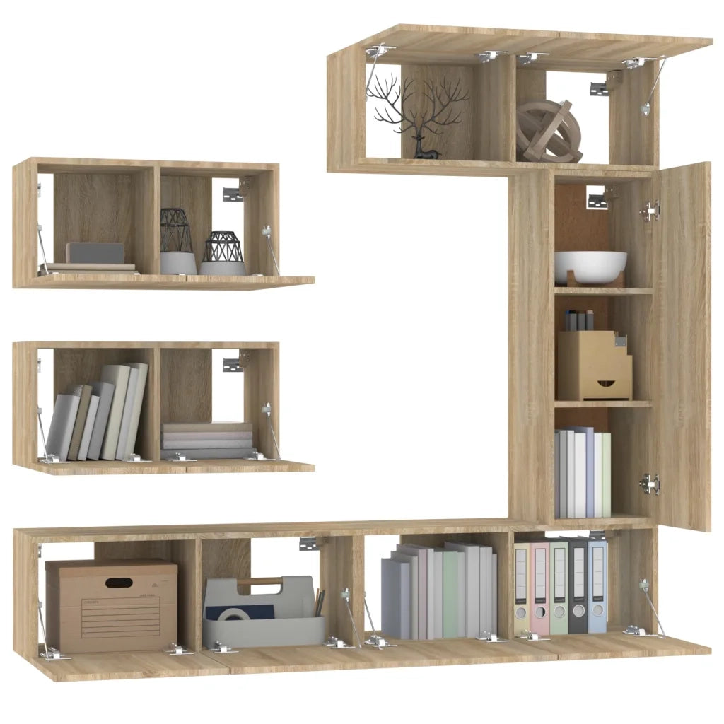Set di Mobili Porta TV 6 pz Rovere Sonoma in Legno Multistrato 3114552