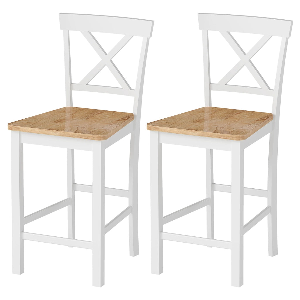 Set 2 Sedie da Bar con Schienale e Poggiapiedi ¨C Zephmum ¨C Legno Hevea Colore E+Beige