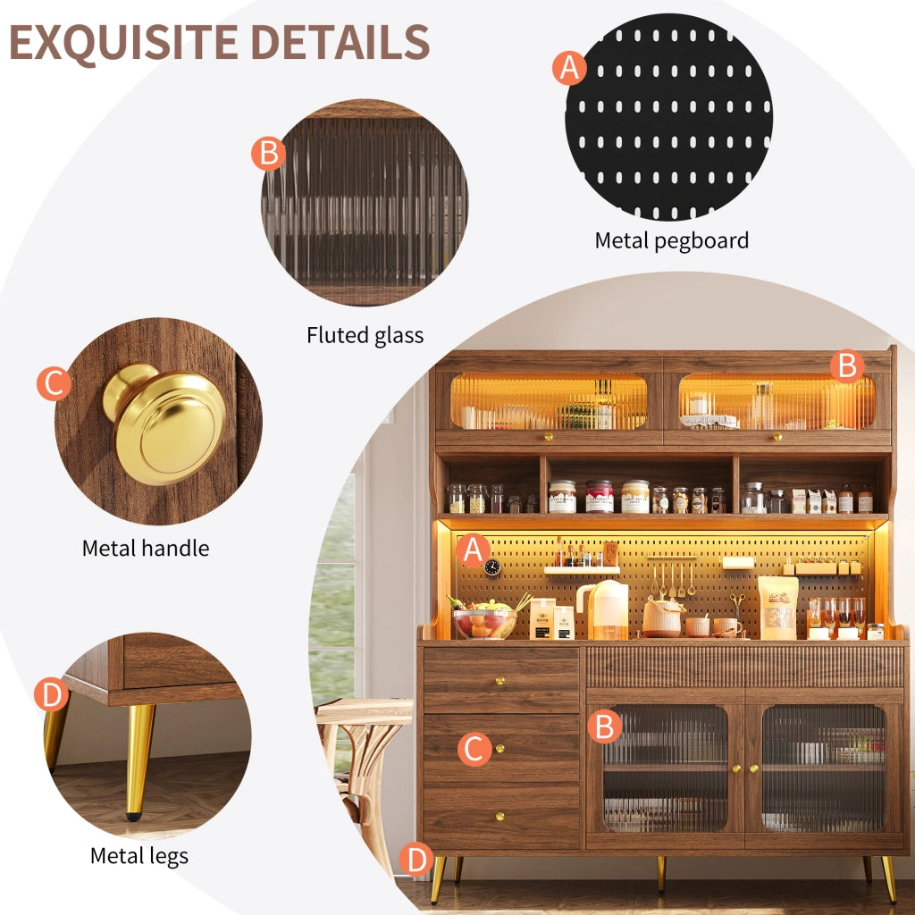Mobile Alto Multiuso con LED, Cassetto e Ripiani in Vetro ¨C Xylo ¨C Noce, 145x39x171