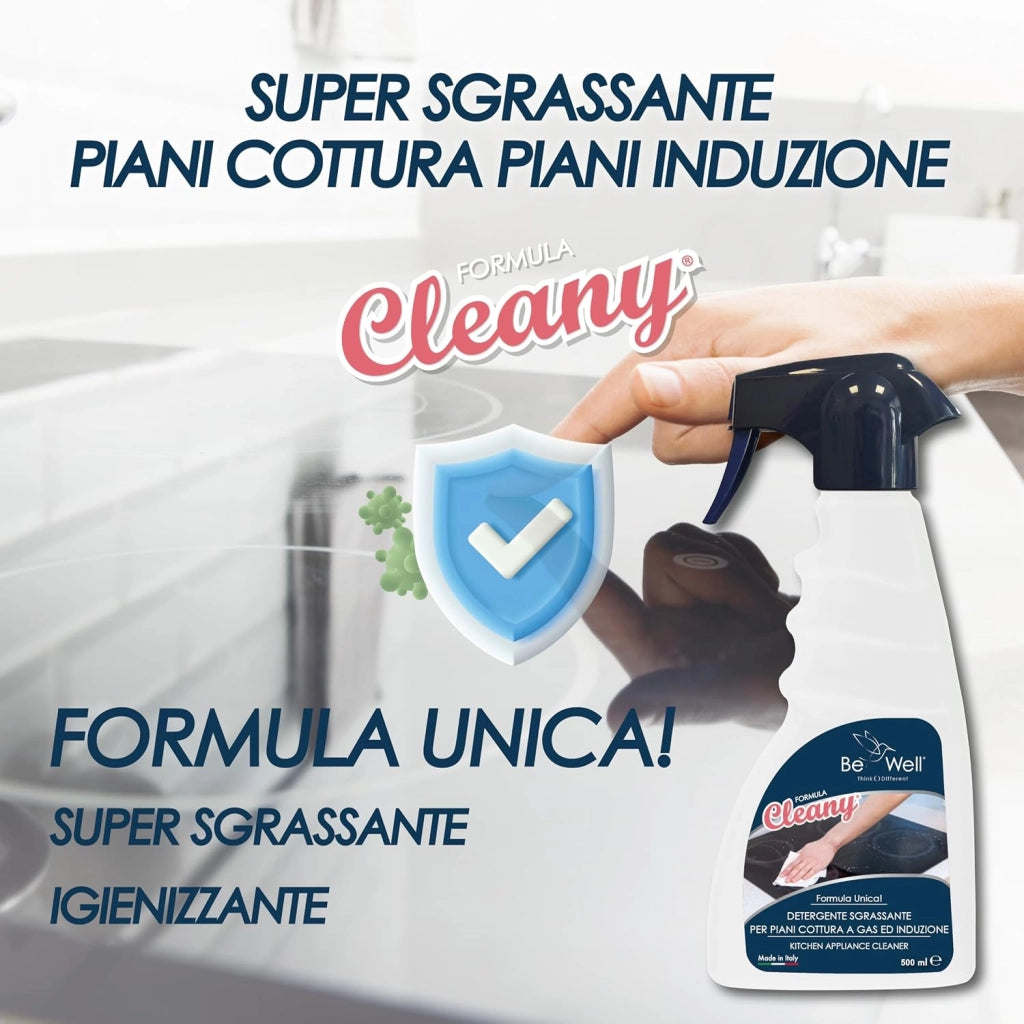 CLEANY Detergente Sgrassante Spray per Piani Cottura a Gas e Induzione, Formula Professionale, 500 ml, Made in Italy
