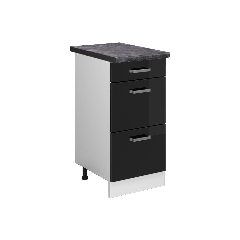 Vicco Mobiletto base per cucina Nero lucido 40 cm con cassetti, PL Antracite