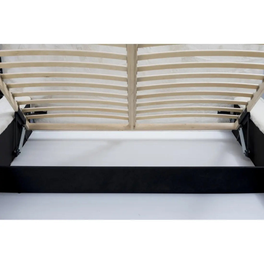 Letto contenitore ORLANE – Beige Sabbia perla polare – 180x200 cm – Rete sollevabile – Design di alta gamma