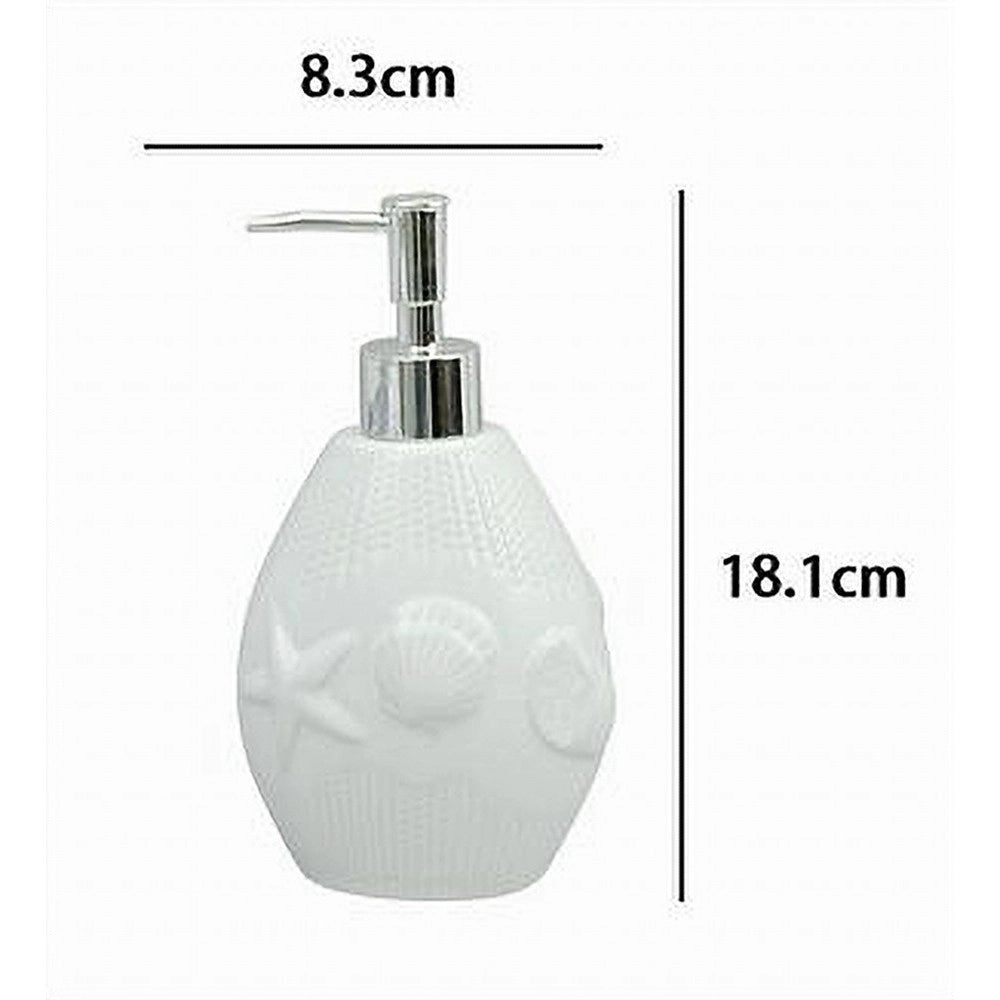Trade Shop - Dispenser Porta Sapone Liquido Arredo Bagno Bianca Decorata Stile Marino 79281 -
