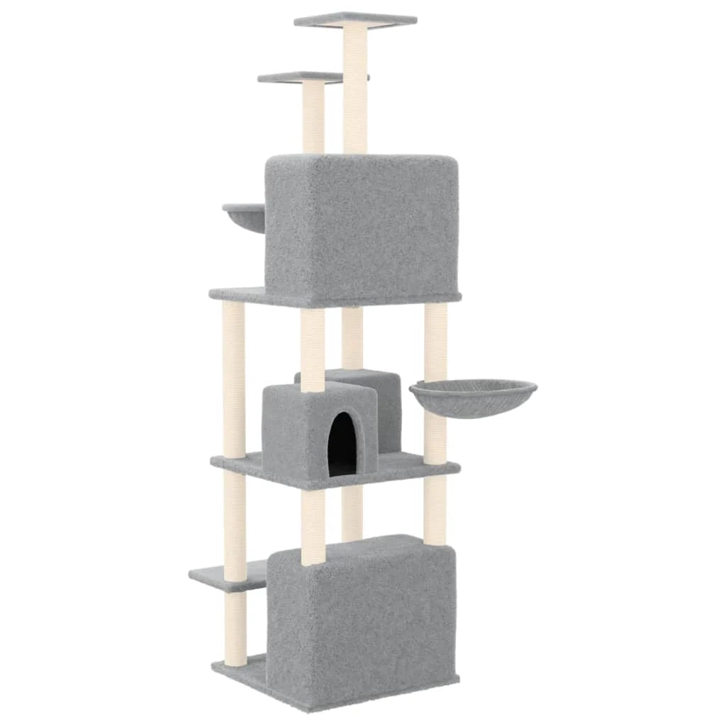Tiragraffi per gatti torre per arrampicata giocattolo piattaforma per arrampicata con tiragraffi in sisal leggero 180 cm grigio 02_0022595