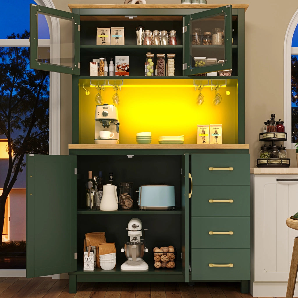 Mobile da cucina in MDF verde con LED, 105,5x40x180 cm