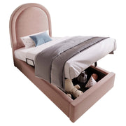 Letto Contenitore 90×200 cm; Letto Singolo con Testiera Semicircolare; senza Materasso; Velluto Rosa