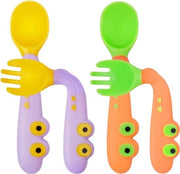 4 pezzi di cucchiaio per lattanti, cucchiaio per alimenti per bambini, cucchiaio in gomma, senza BPA, morbido, cucchiaio in gomma flessibile perfetto per l'allattamento dei bambini di 6 mesi e oltre (arancione + blu)