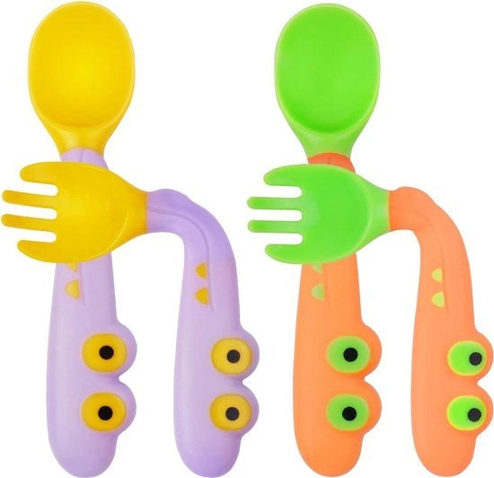 4 pezzi di cucchiaio per lattanti, cucchiaio per alimenti per bambini, cucchiaio in gomma, senza BPA, morbido, cucchiaio in gomma flessibile perfetto per l'allattamento dei bambini di 6 mesi e oltre (arancione + blu)