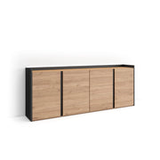 Credenza, Mobile, Cucina, 207x80x35 cm, 4 Porte, LED, Rovere e nero