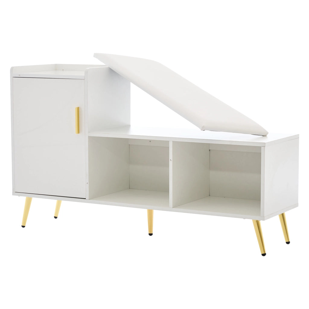Scarpiera con 1 anta; 3 ripiani regolabili e panca imbottita - per ingresso - 120×35×71.5 cm - bianco
