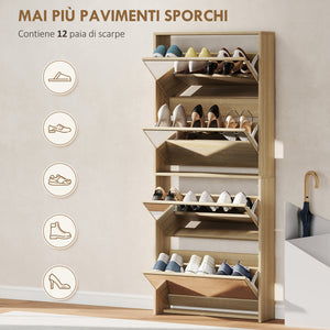 Scarpiera a Specchio 63x17x146 cm a 4 Ante Antiribaltamento in Legno color Legno