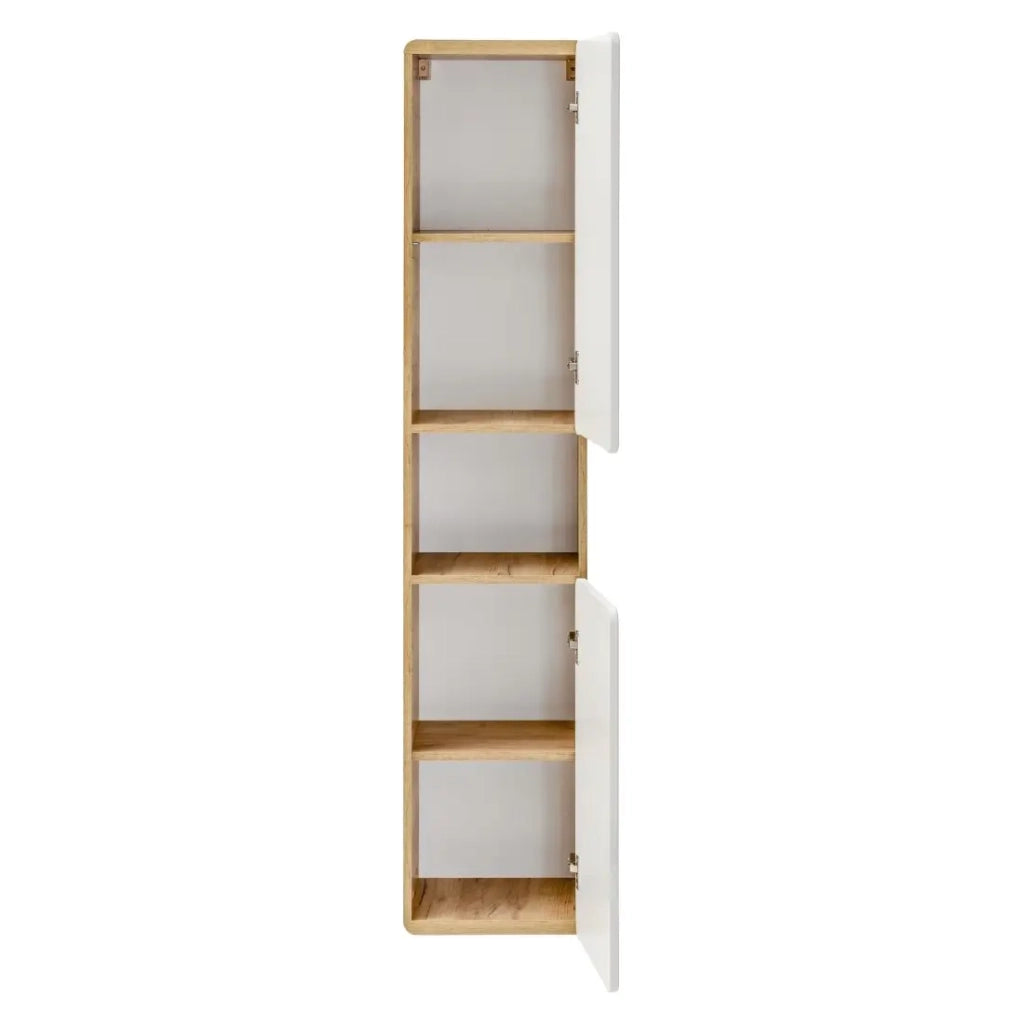 Colonna bagno ERBANO – Rovere chiaro e bianco lucido – 35x170 cm – 2 porte – Da appendere