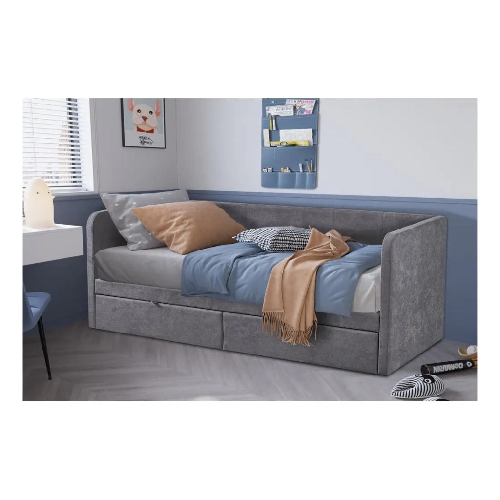 Letto PARMA 90x200 cm – Tessuto grigio – Rete inclusa – Design moderno e struttura robusta
