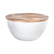 Tavolino basso TRIANE 60 cm con contenitore – Piano in legno di mango e struttura in metallo bianco opaco