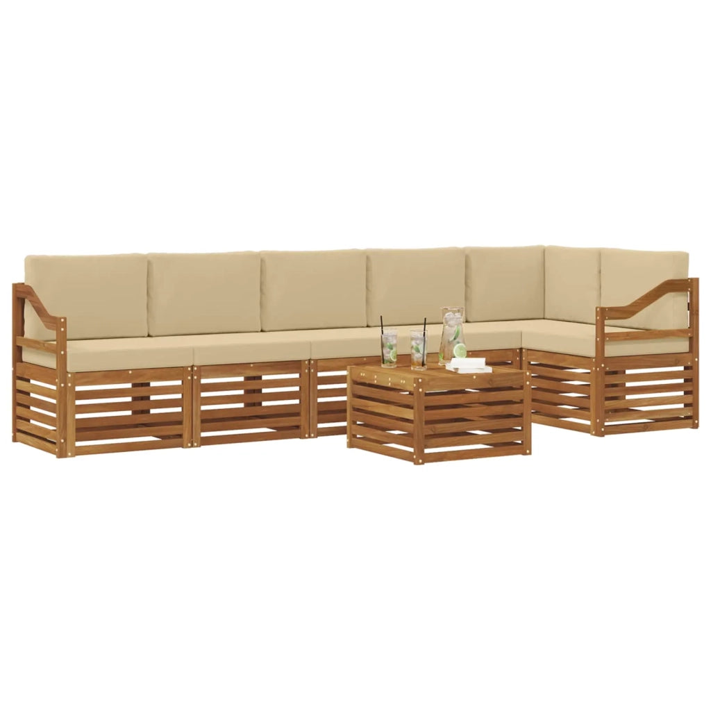 Set di divani da esterno 7 pz Naturale e Beige Poliestere 3374948