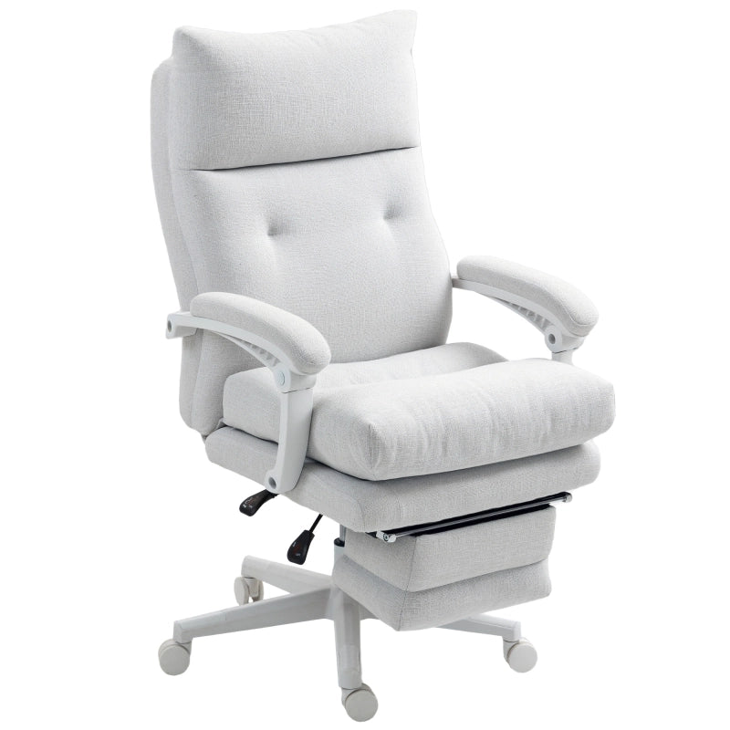Sedia da ufficio ergonomica reclinabile con poggiapiedi e altezza regolabile in poliestere crema bianco