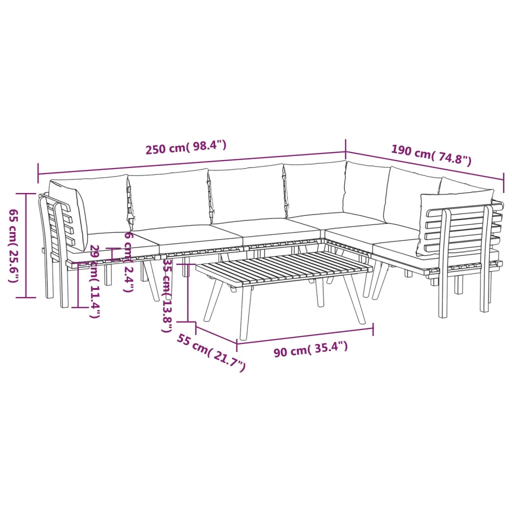 Set Divani da Giardino 7 pz con Cuscini in Massello di Acacia cod mxl 38183