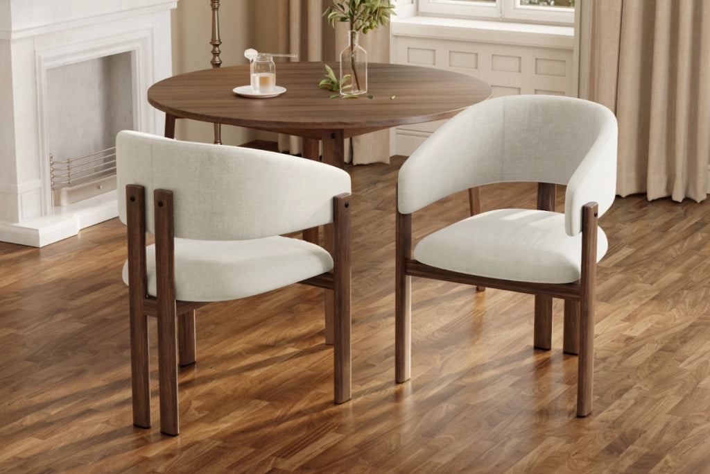Sedie da pranzo 4 pezzi con braccioli ergonomici e seduta traspirante design moderno in lino beige e metallo noce