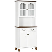 Buffet Cucina Classico con 2 Cassetti e 2 Ante ¨C zephmum ¨C Bianco e Marrone 76x38x182 cm