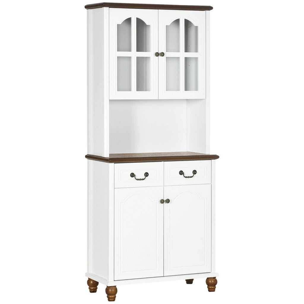 Buffet Cucina Classico con 2 Cassetti e 2 Ante ¨C zephmum ¨C Bianco e Marrone 76x38x182 cm
