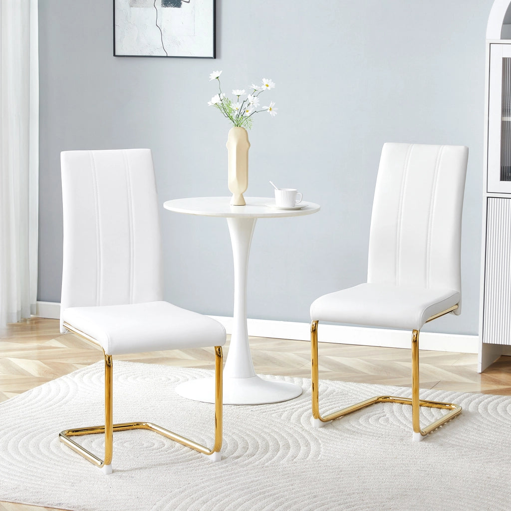 Sedia da Pranzo in Ecopelle ¨C MINIMAL ¨C Bianca, Struttura Metallo Oro