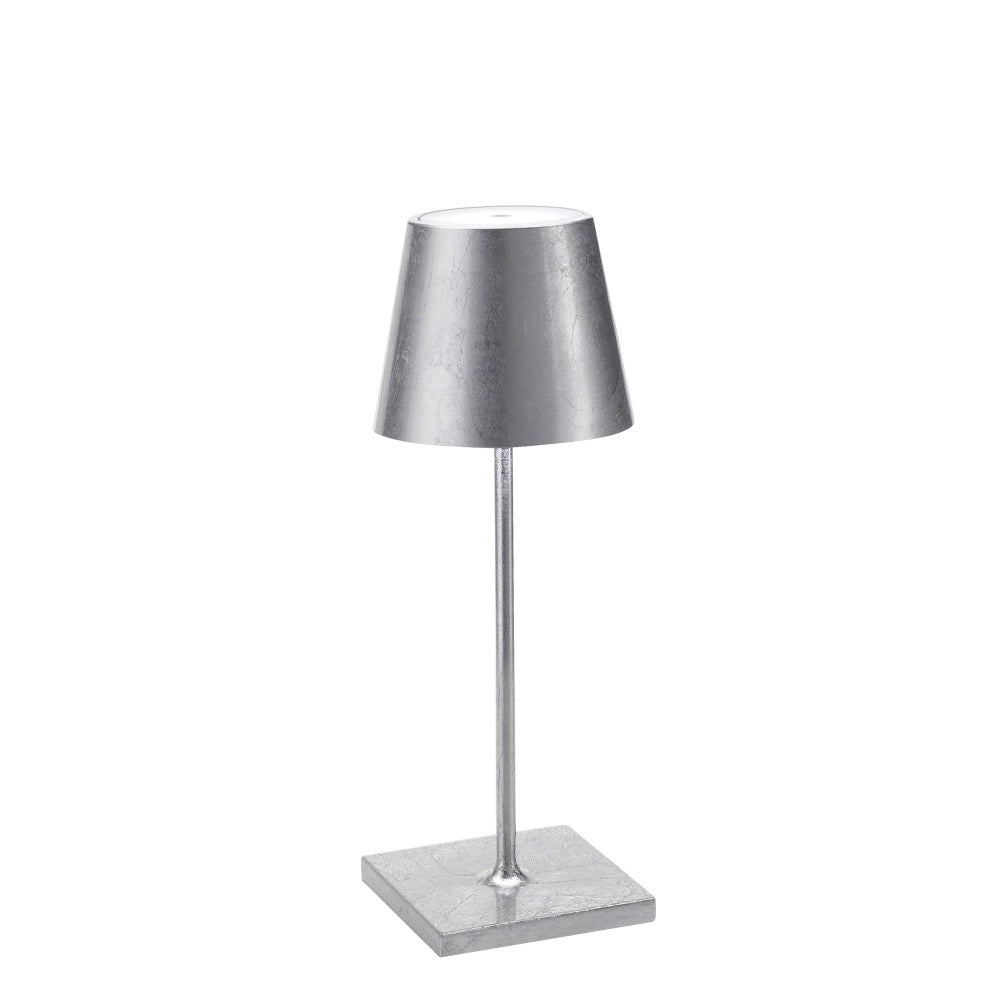 Zafferano Lampada a led da tavolo Poldina Pro Mini Foglia Argento ricaricabile e dimmerabile con batteria fino a 12 ore