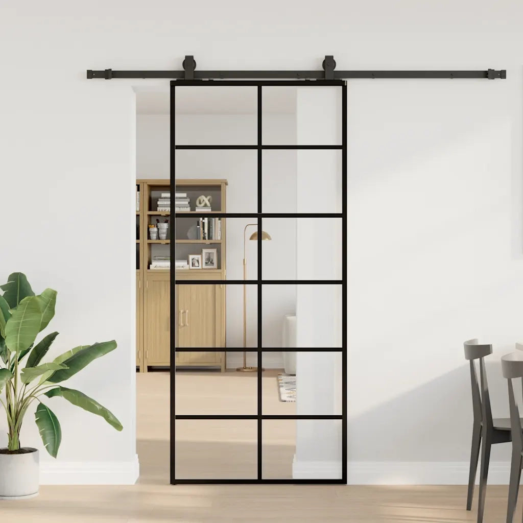 Porta Scorrevole con Ferramenta Nera 90x205 cm in Vetro ESG 3375931
