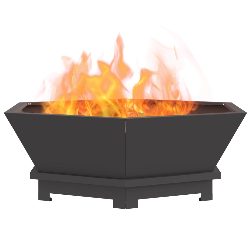 Focolare Esagonale Nero 75x75x28 cm Acciaio