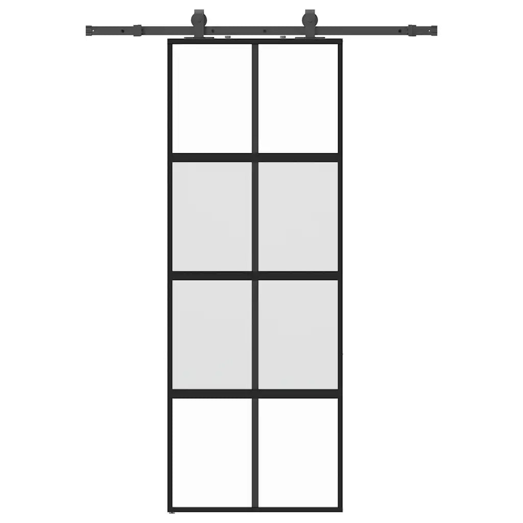 Porta Scorrevole Set Ferramenta Nera 76x205 cm Vetro Temperato