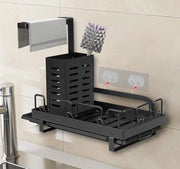 Organizzatore di lavabo scorrevole - Tidy per la vasca da bagno con contenitore per saponi e caddy per la cucina con contenitore per detersivo e posizionamento di pennelli - Nero