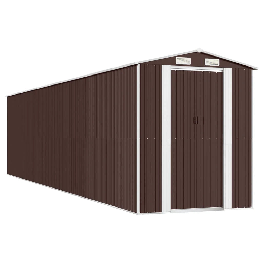 Casetta da giardino cabina ripostiglio capanno da esterno capanno per attrezzi robusta scura 192 x 855 x 223 cm acciaio zincato marrone 02_0022325