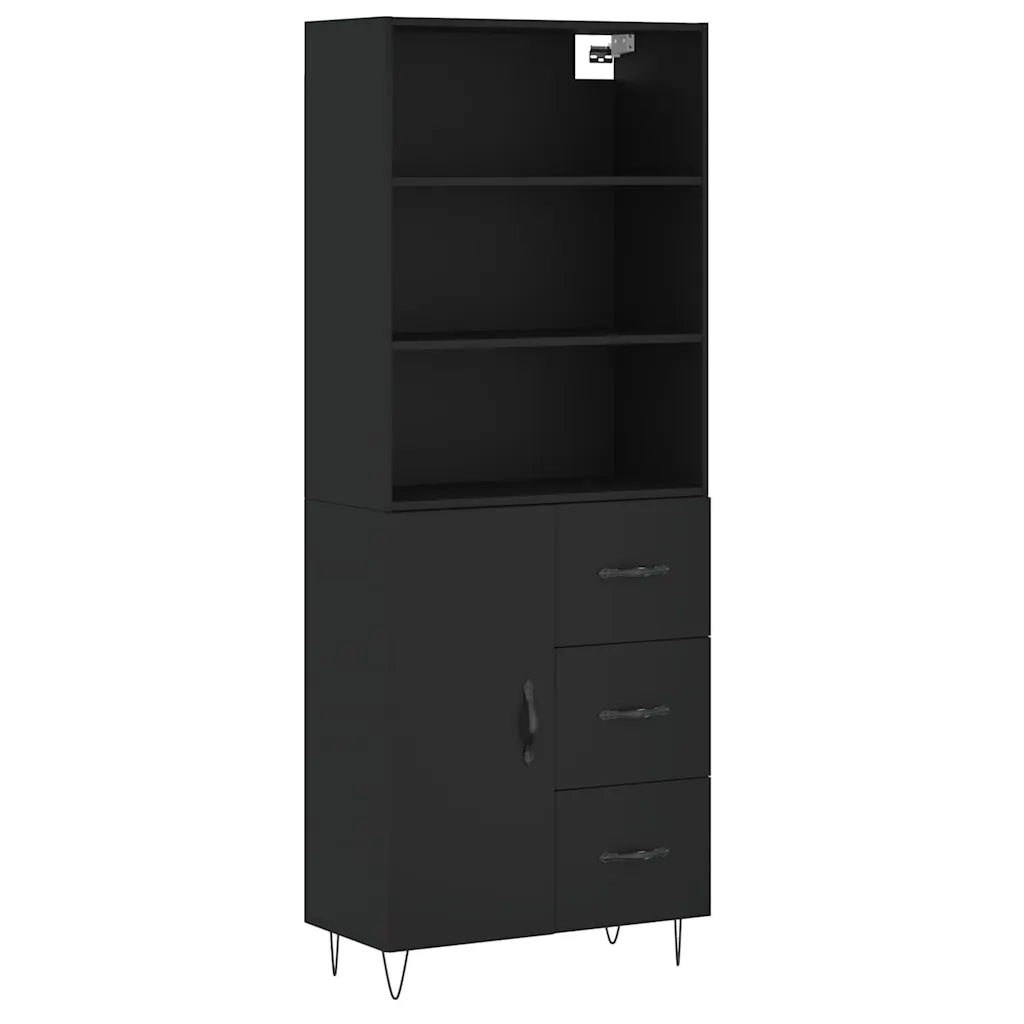 Credenza | Madia | Buffet da pranzo | Armadio da pranzo Nera 69,5x34x180 cm in Legno Multistrato