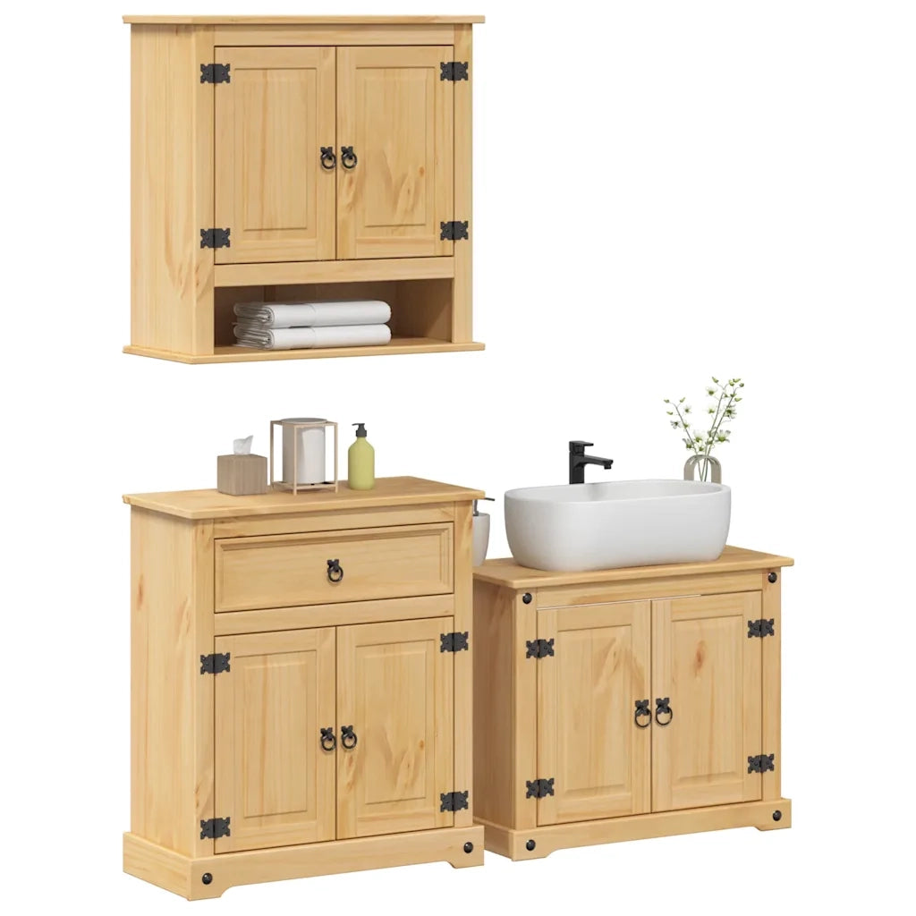 Set Mobili da Bagno 3 pz Corona in Legno Massello di Pino 3334638