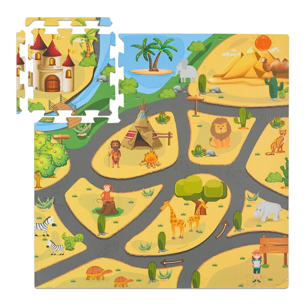 Tappeto gioco multipezzo design safari cameretta bambini 9 x 9 x 12 cm in poliestere multicolore 13_0016329